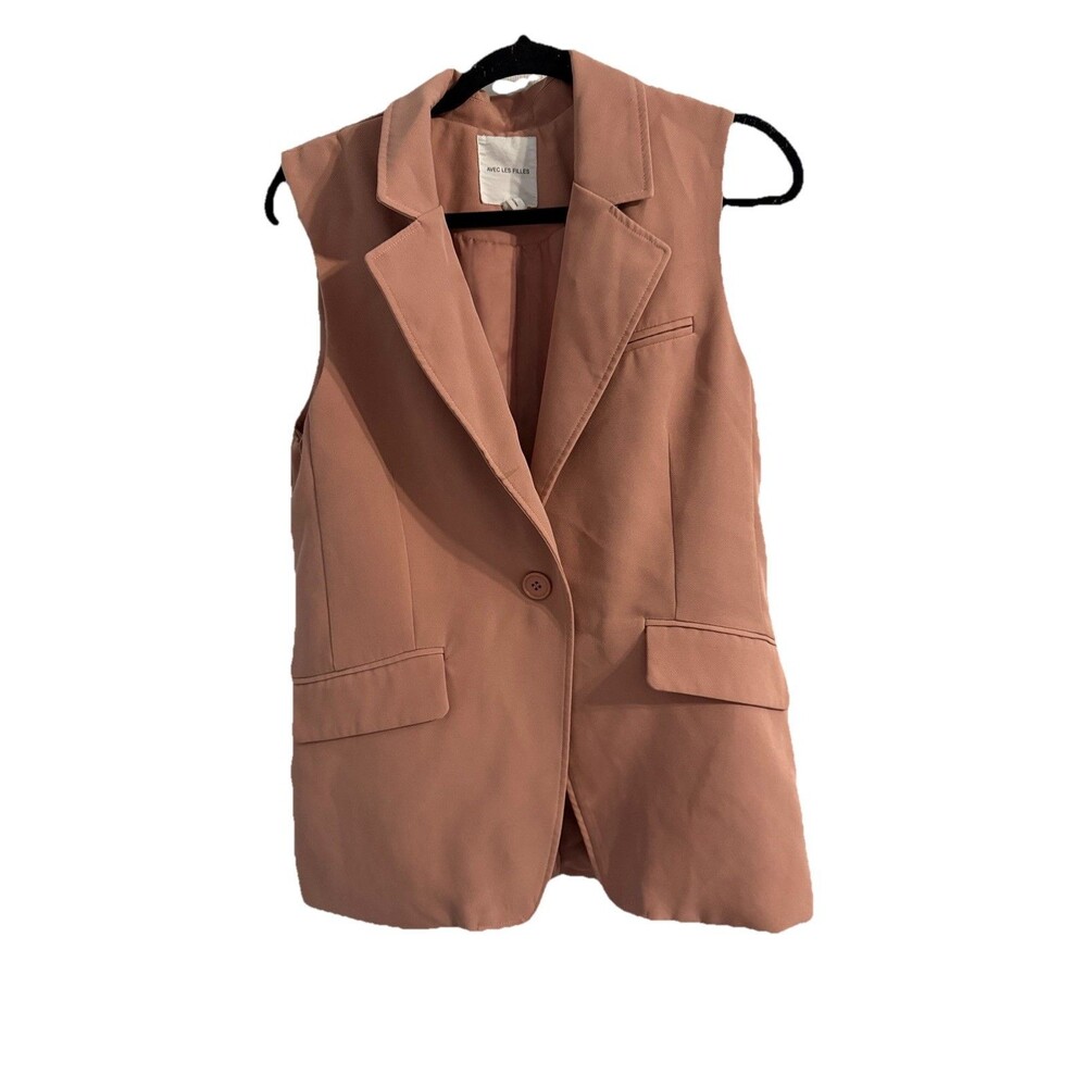 Avec Les Filles Women's Single Breasted Blush Pink Button Vest Sz M Faux Pockets